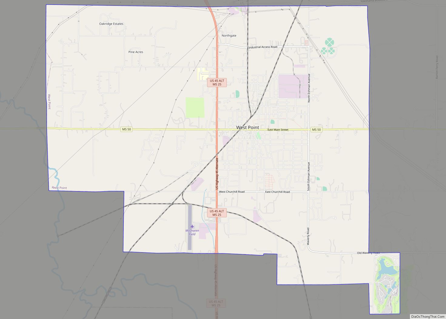 Map of West Point city, Mississippi
