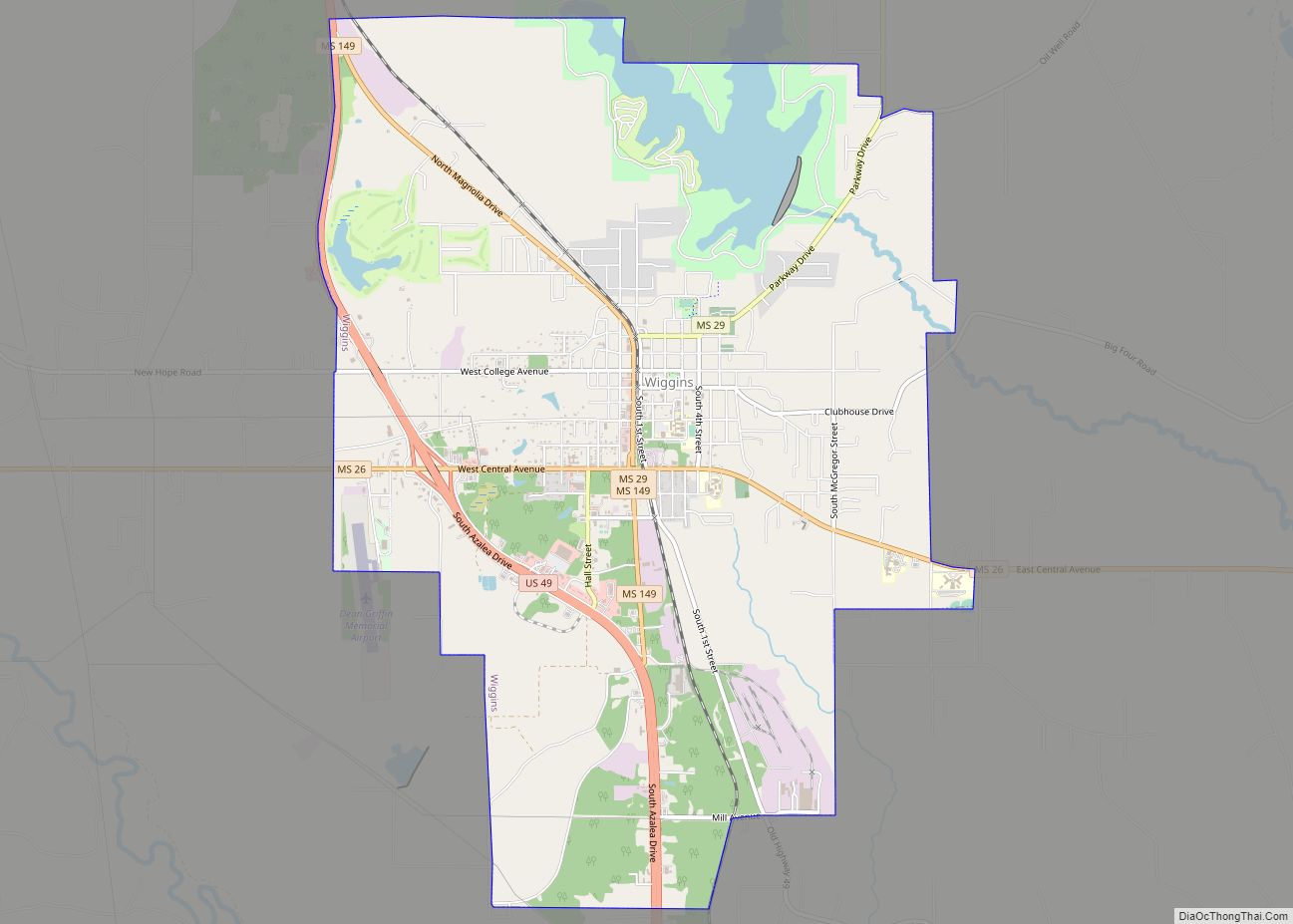 Map of Wiggins city, Mississippi