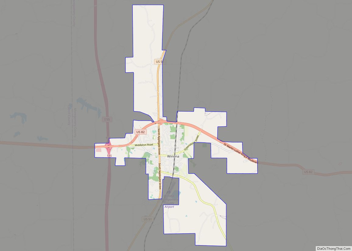 Map of Winona city, Mississippi
