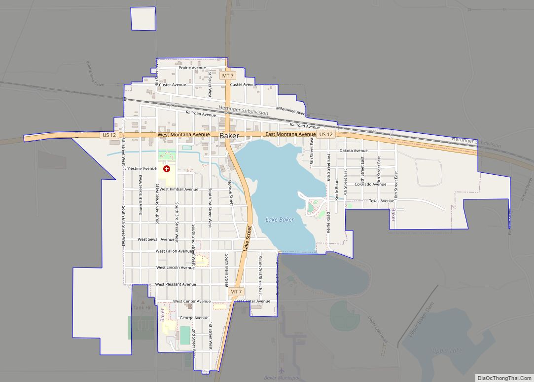 Map of Baker city, Montana