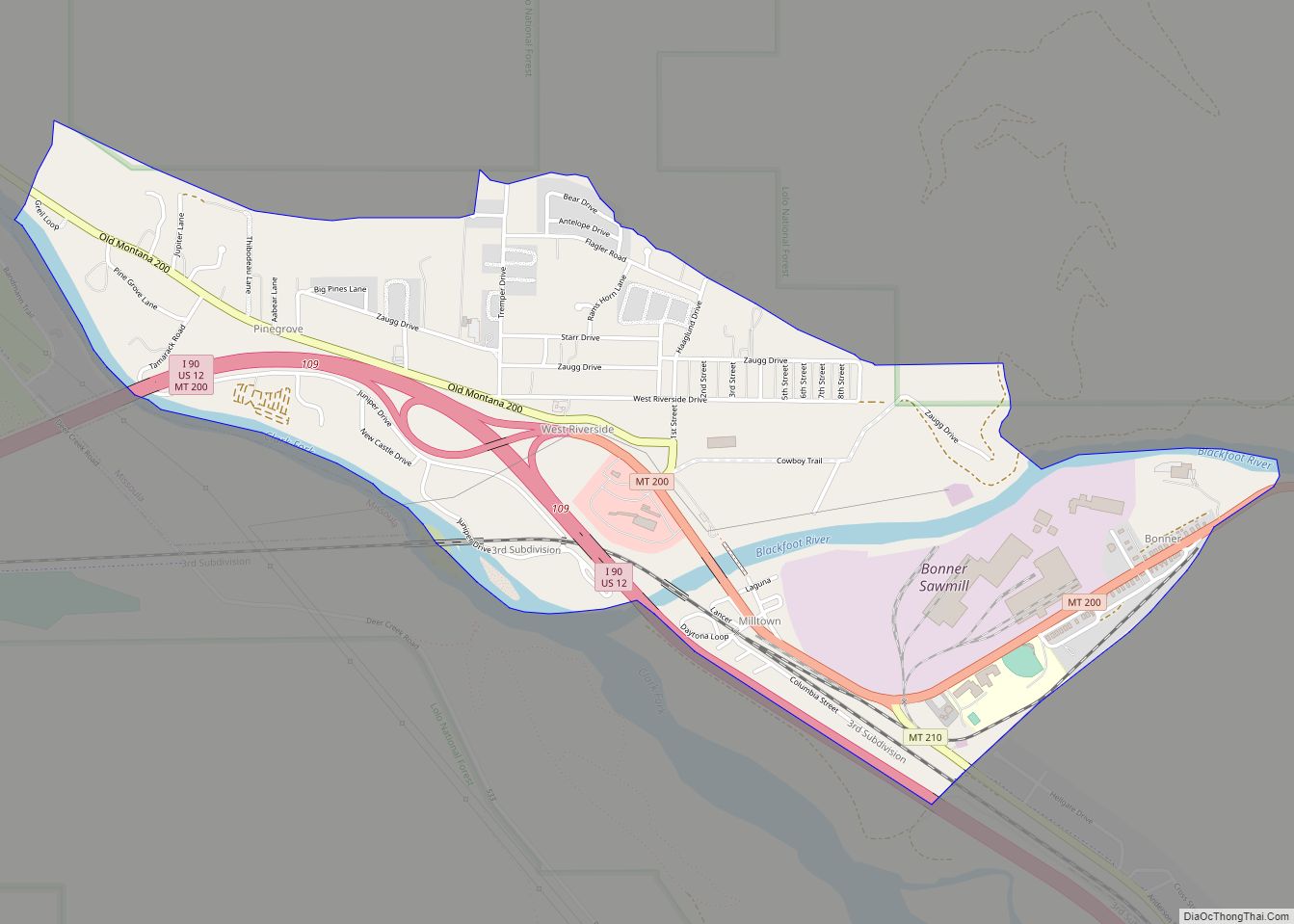 Map of Bonner-West Riverside CDP