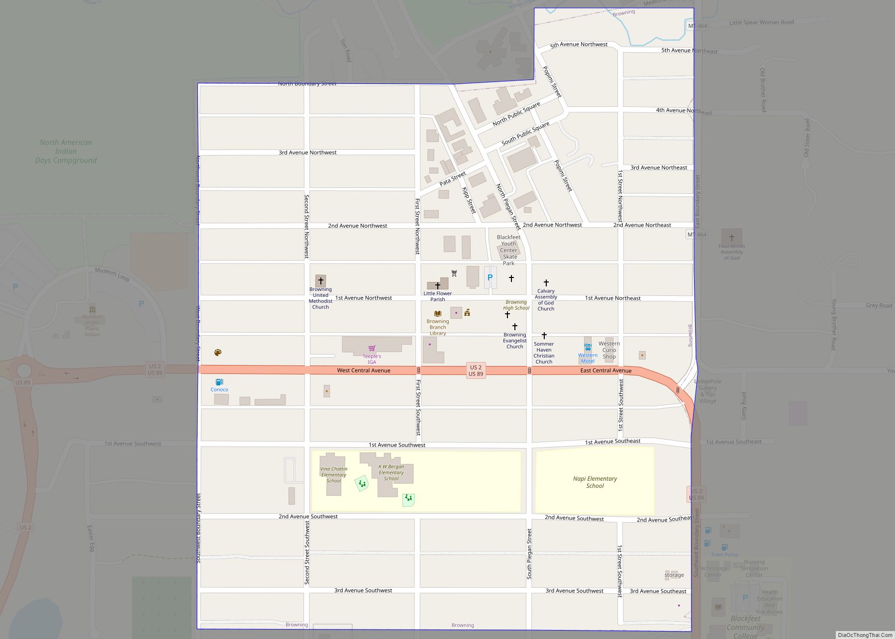 Map of Browning town, Montana