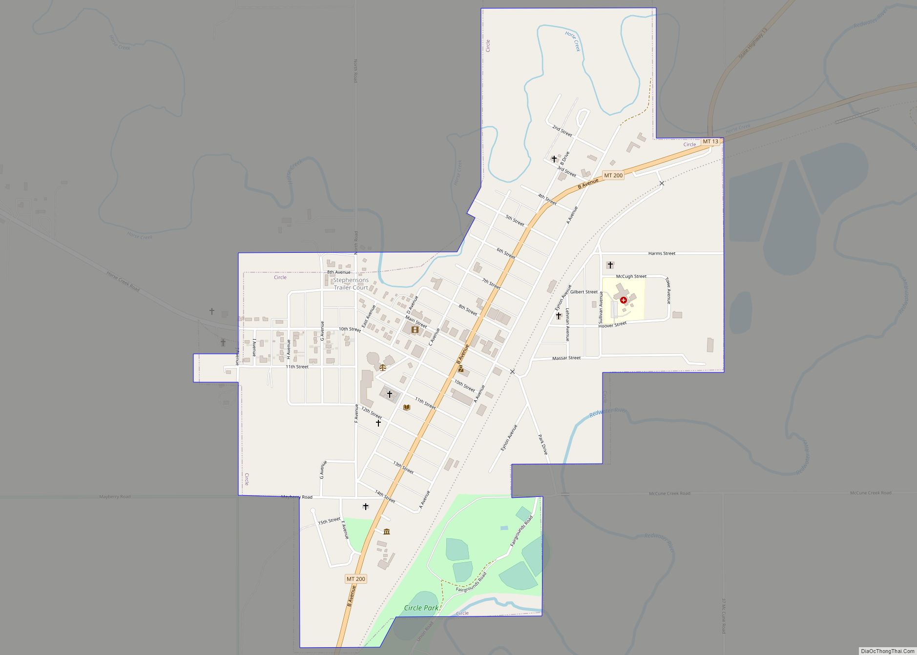 Map of Circle town, Montana