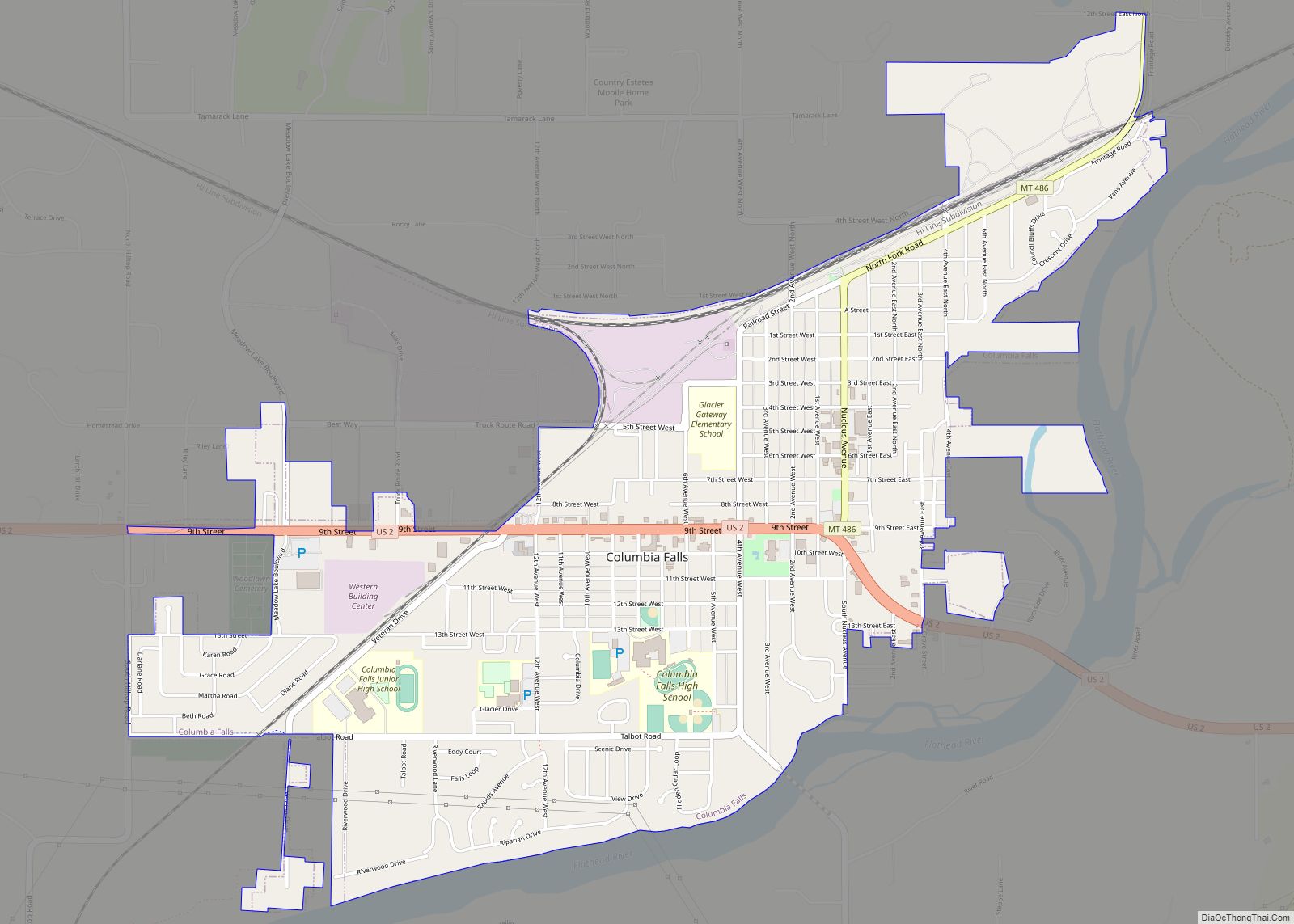 Map of Columbia Falls city