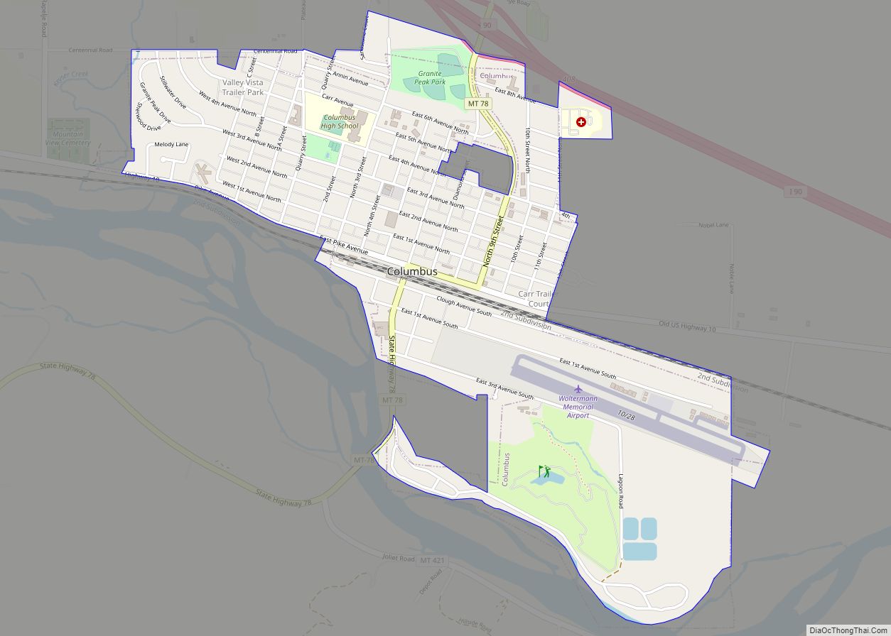 Map of Columbus town, Montana