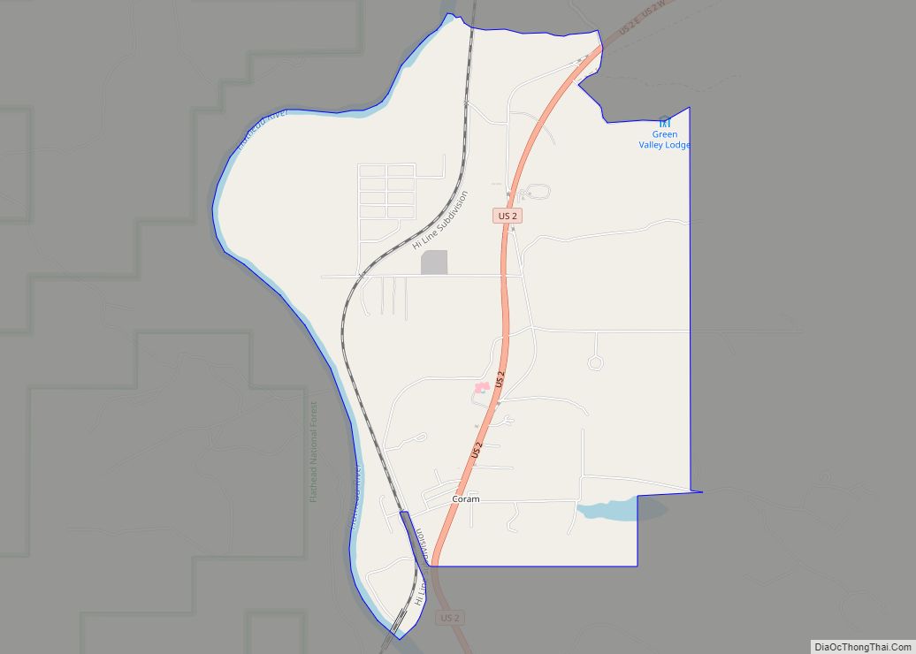 Map of Coram CDP, Montana