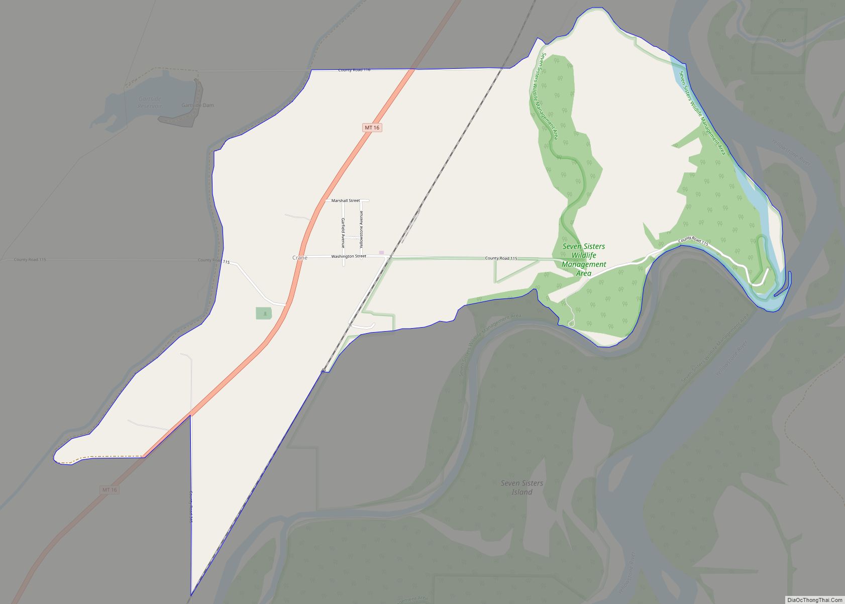 Map of Crane CDP, Montana