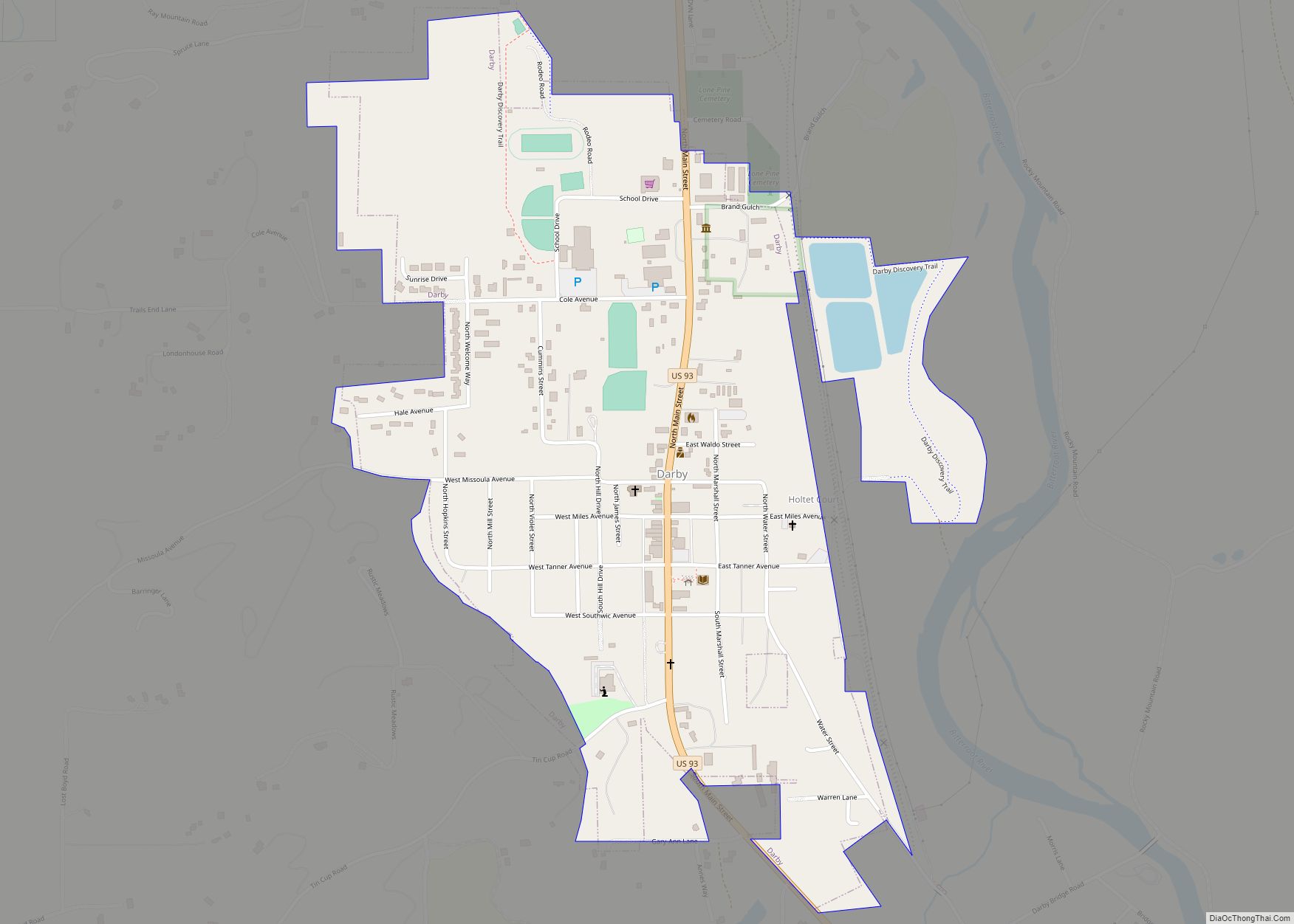 Map of Darby town, Montana