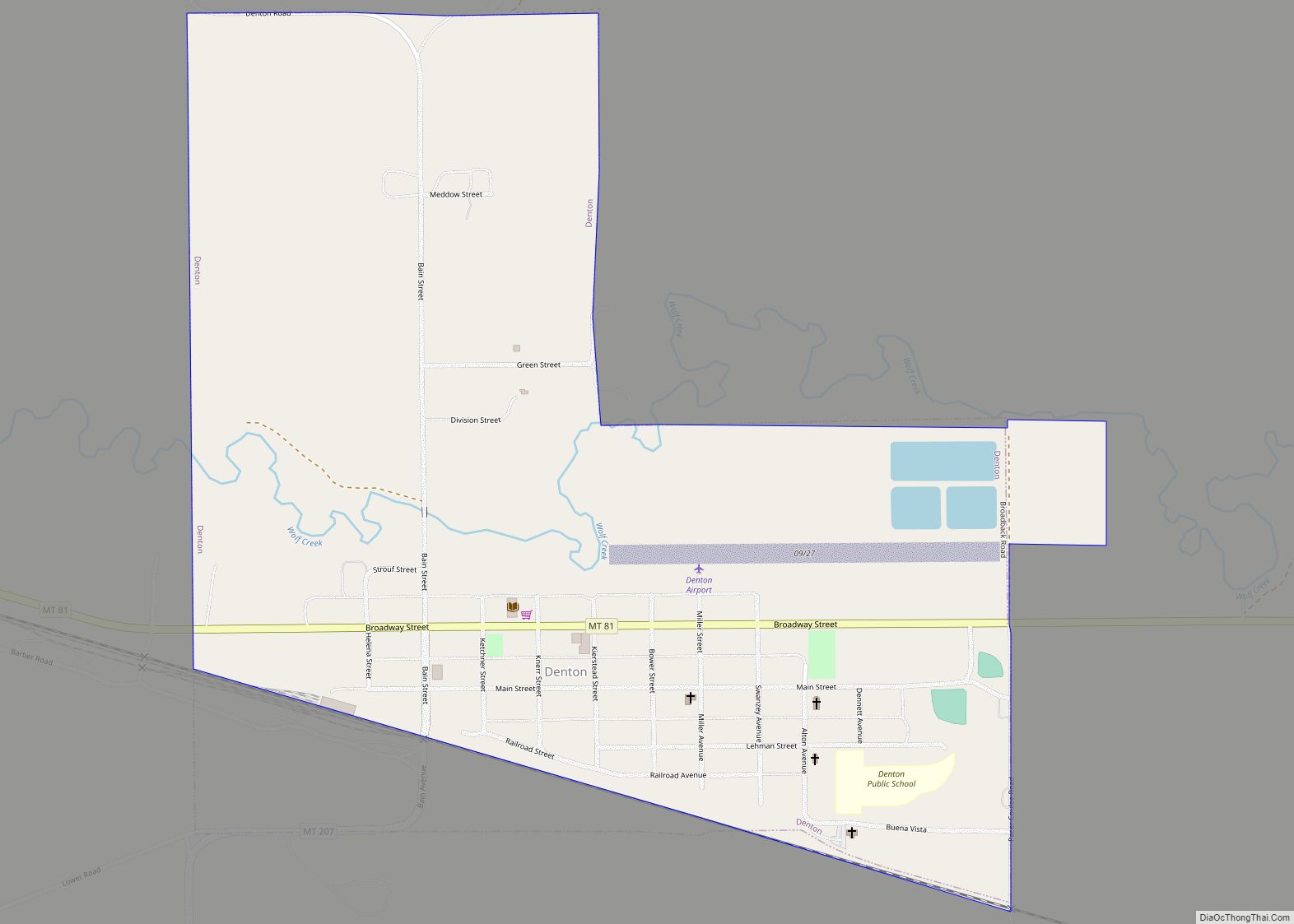 Map of Denton town, Montana