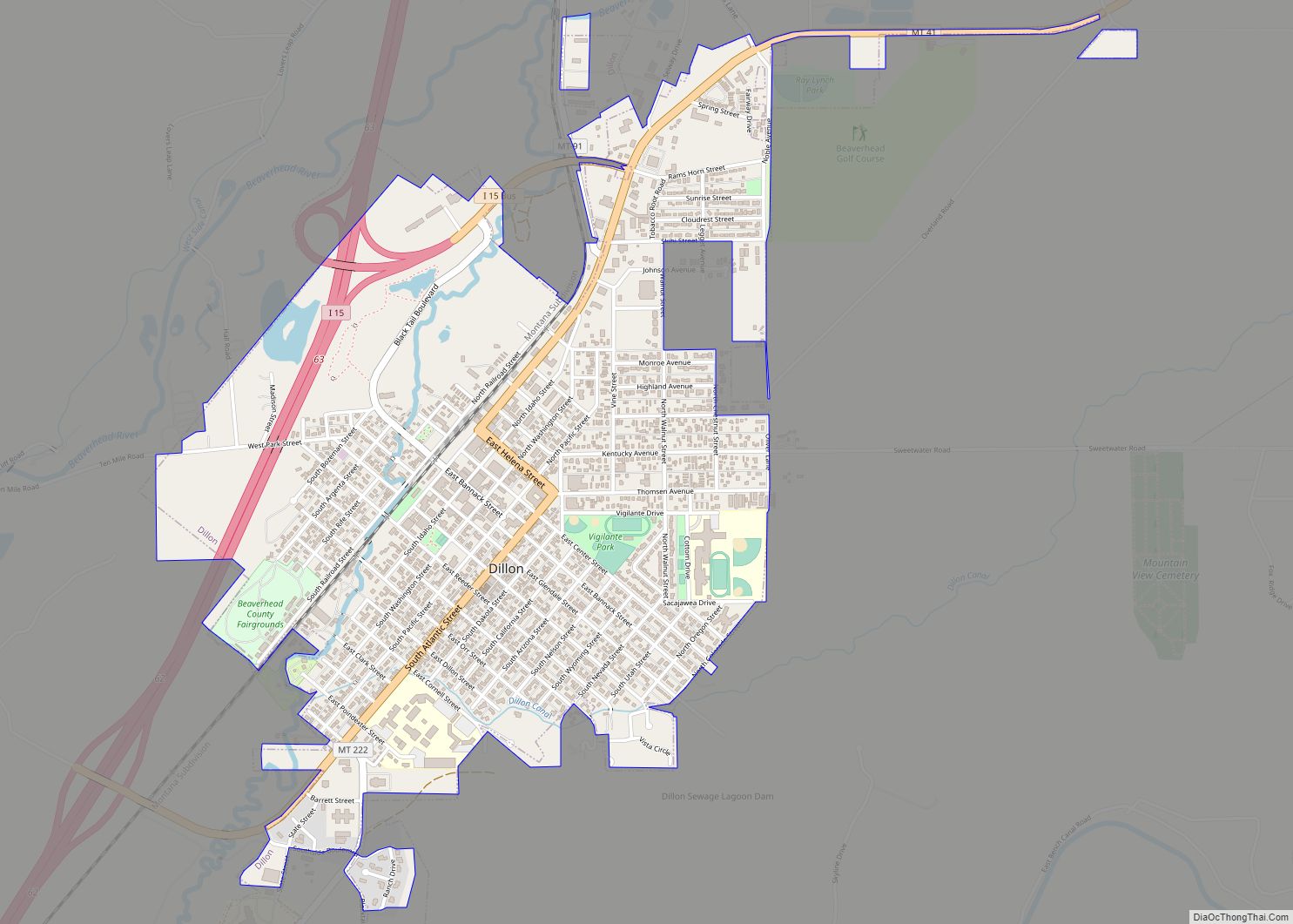 Map of Dillon city, Montana