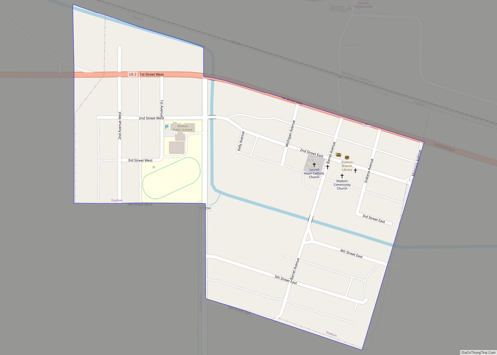 Map of Dodson town, Montana