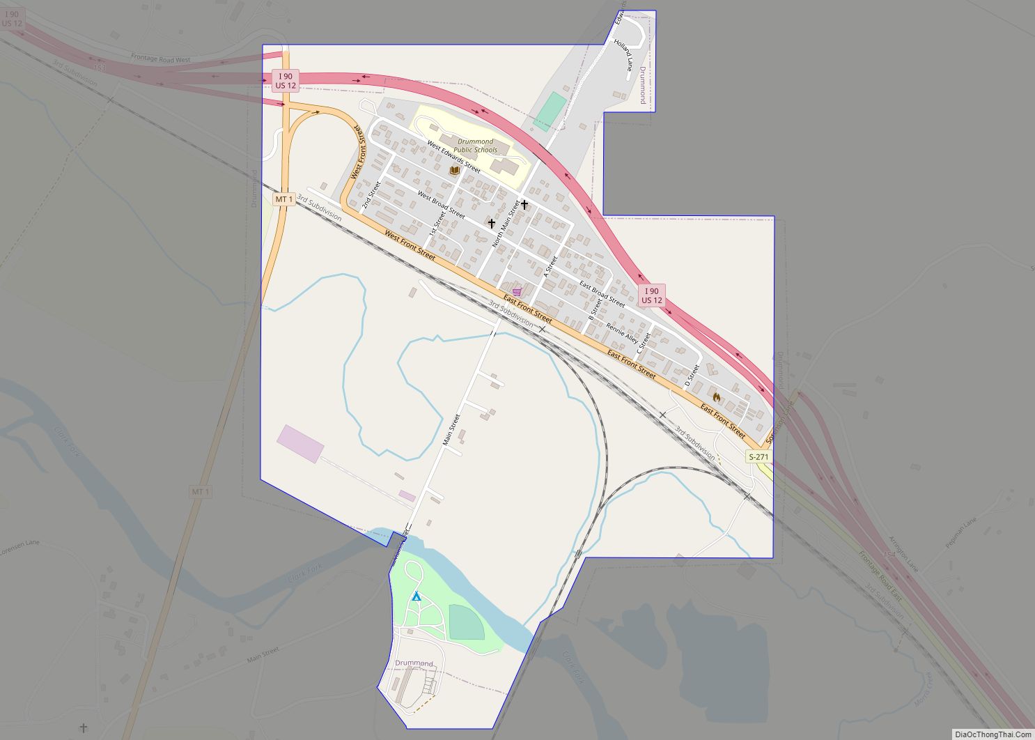 Map of Drummond town, Montana