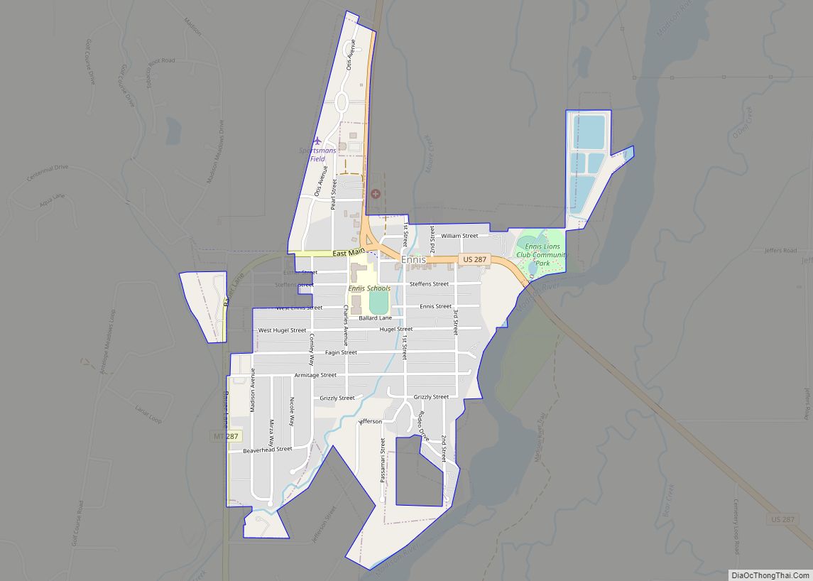 Map of Ennis town, Montana