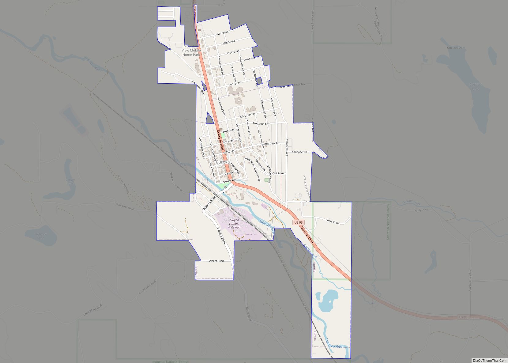 Map of Eureka town, Montana