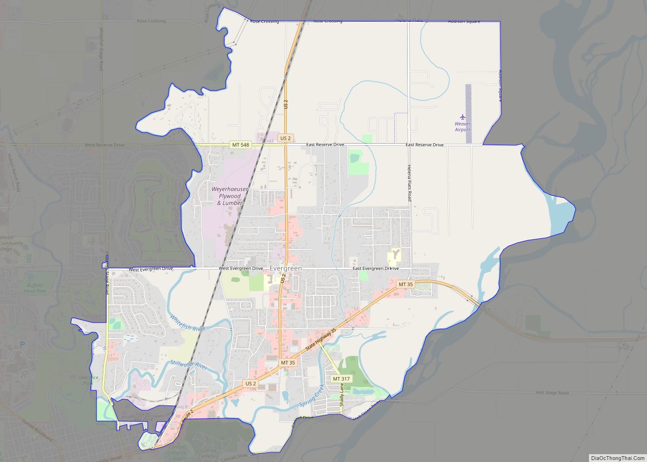 Map of Evergreen CDP, Montana