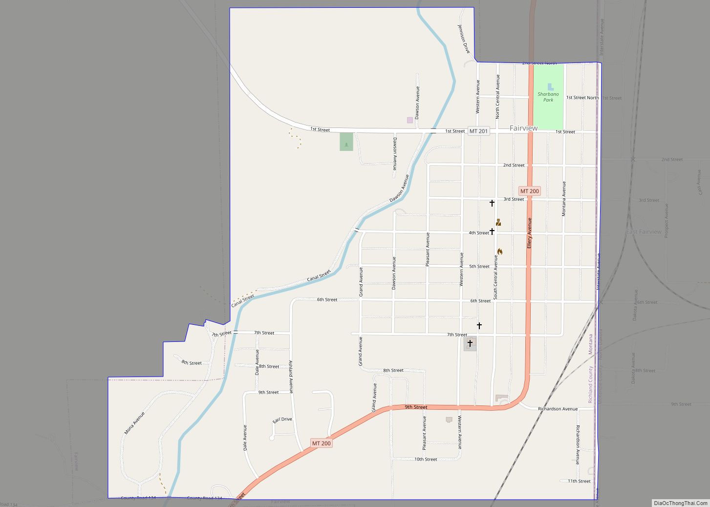 Map of Fairview town, Montana