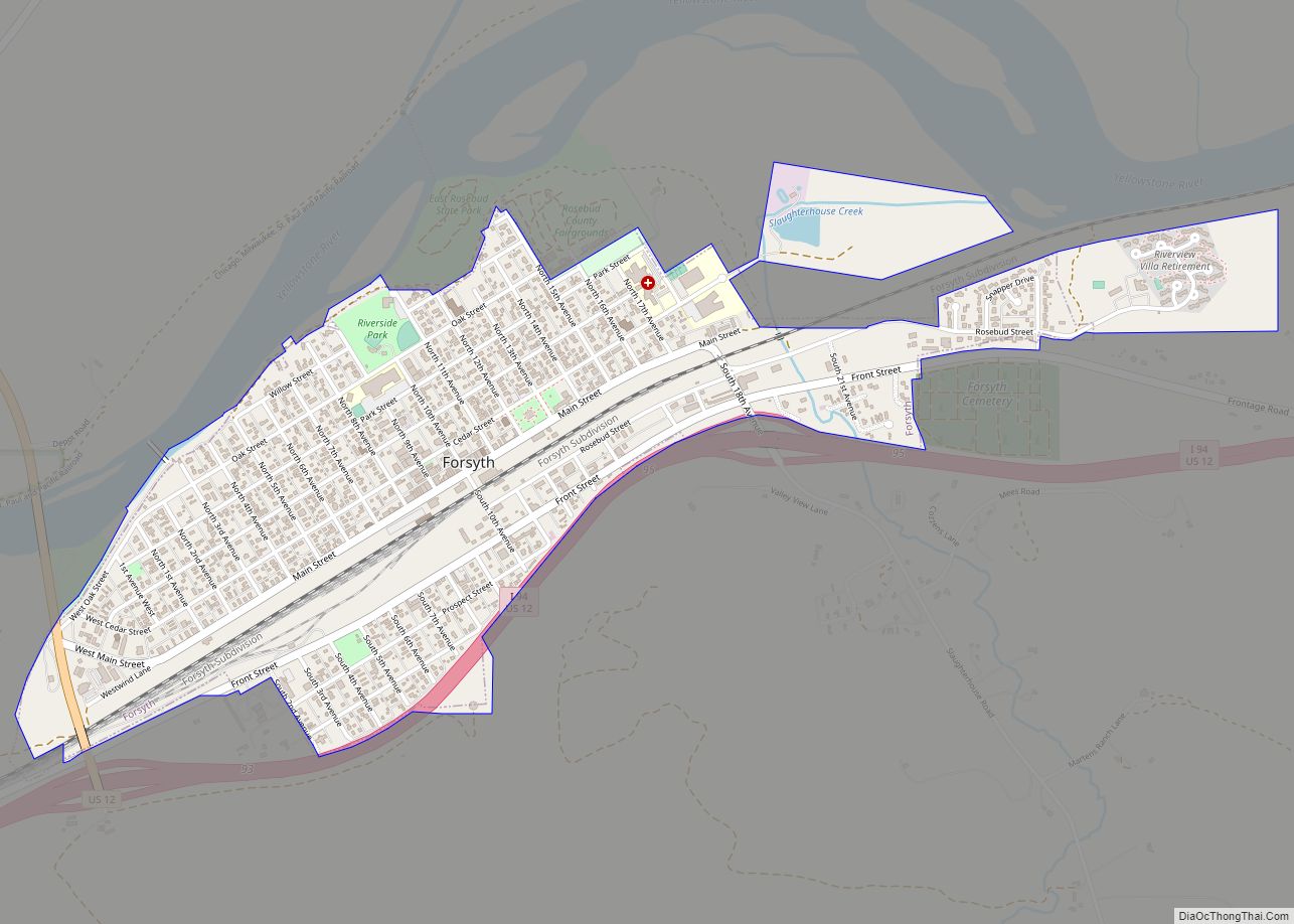 Map of Forsyth city, Montana