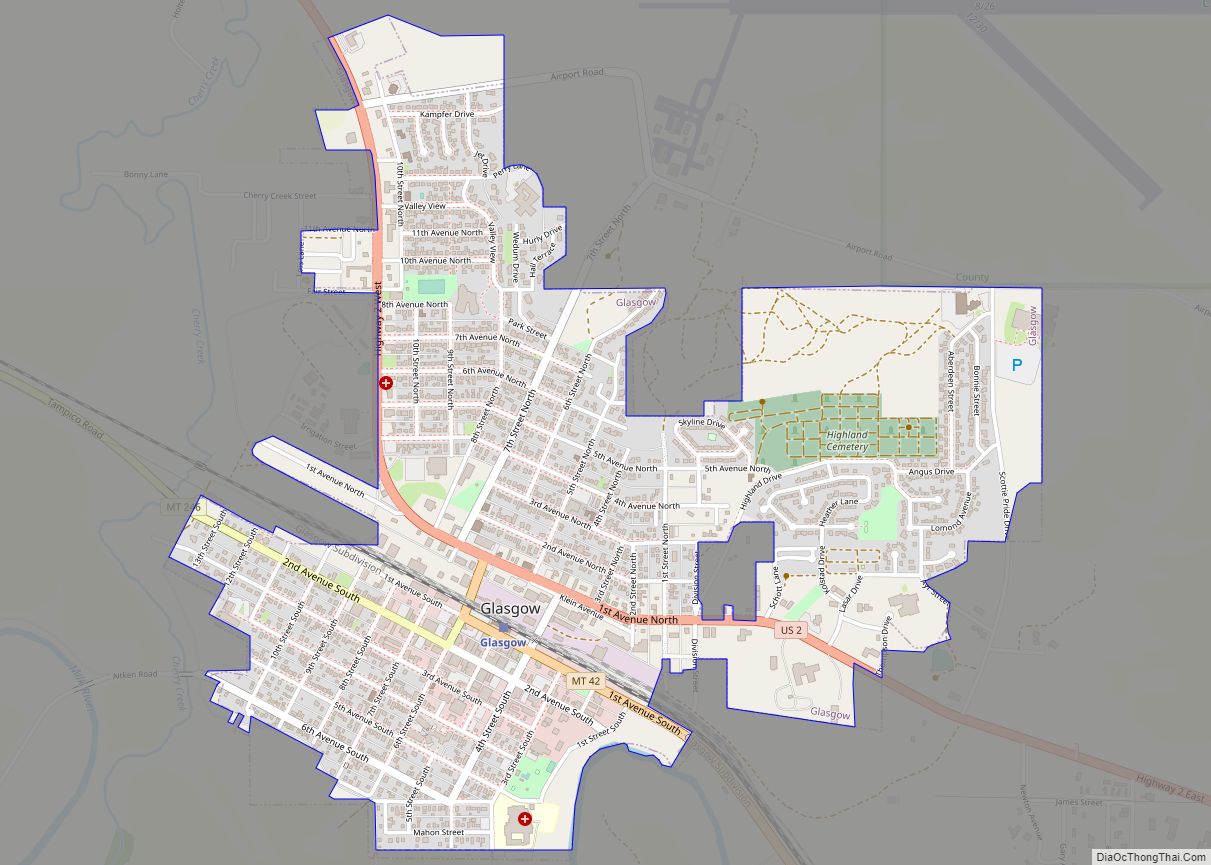 Map of Glasgow city, Montana