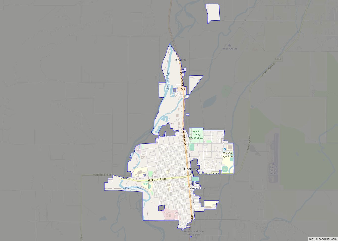 Map of Hamilton city, Montana