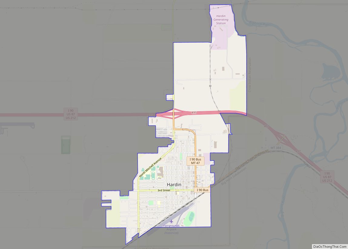 Map of Hardin city, Montana