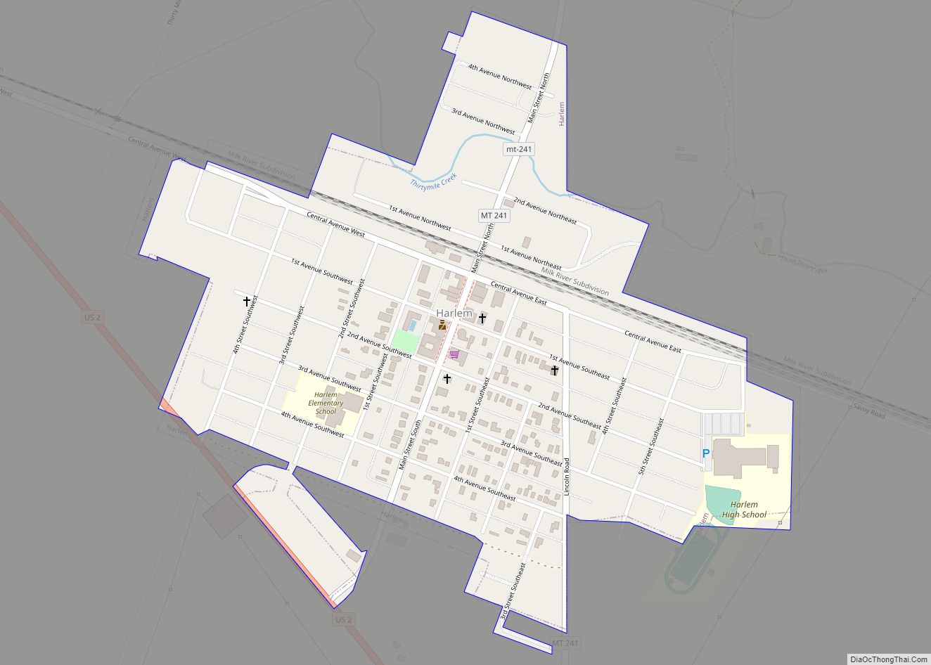 Map of Harlem city, Montana