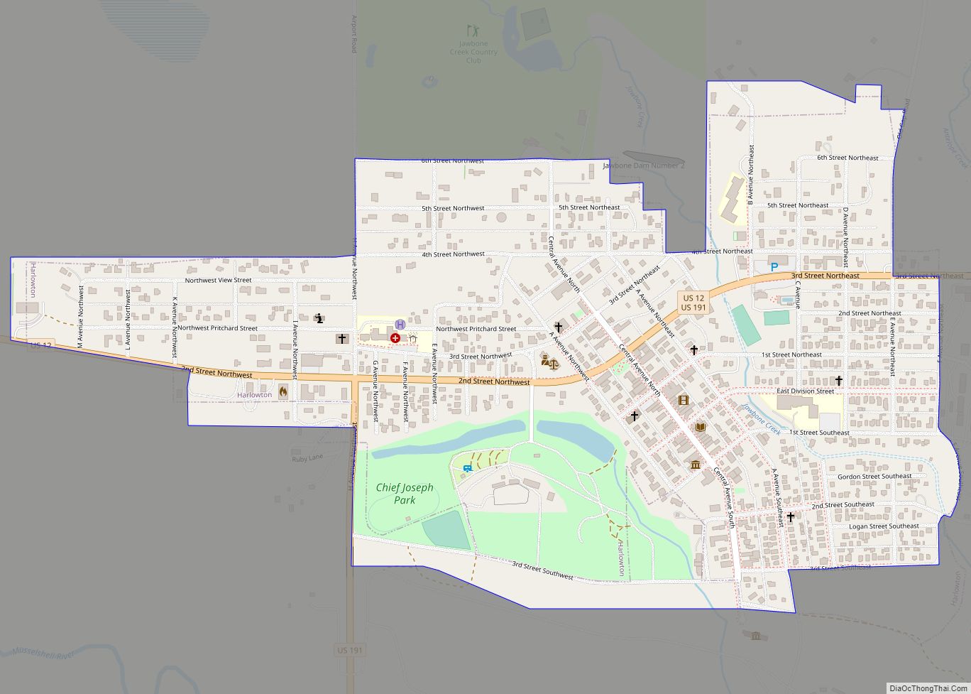 Map of Harlowton city