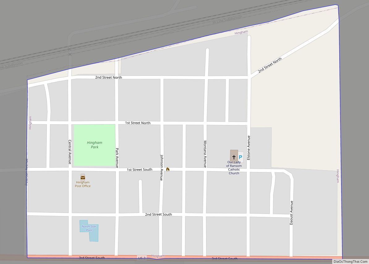 Map of Hingham town, Montana