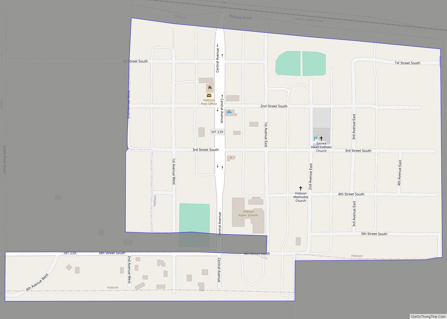 Map of Hobson city, Montana