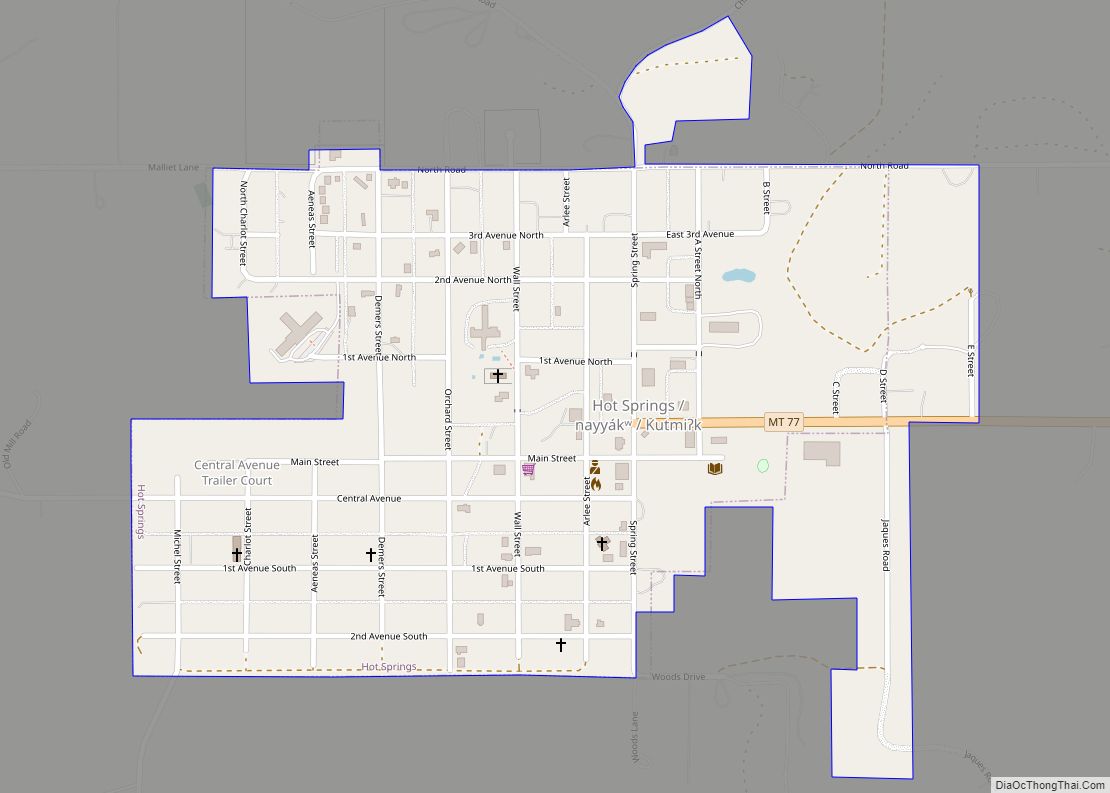 Map of Hot Springs town, Montana