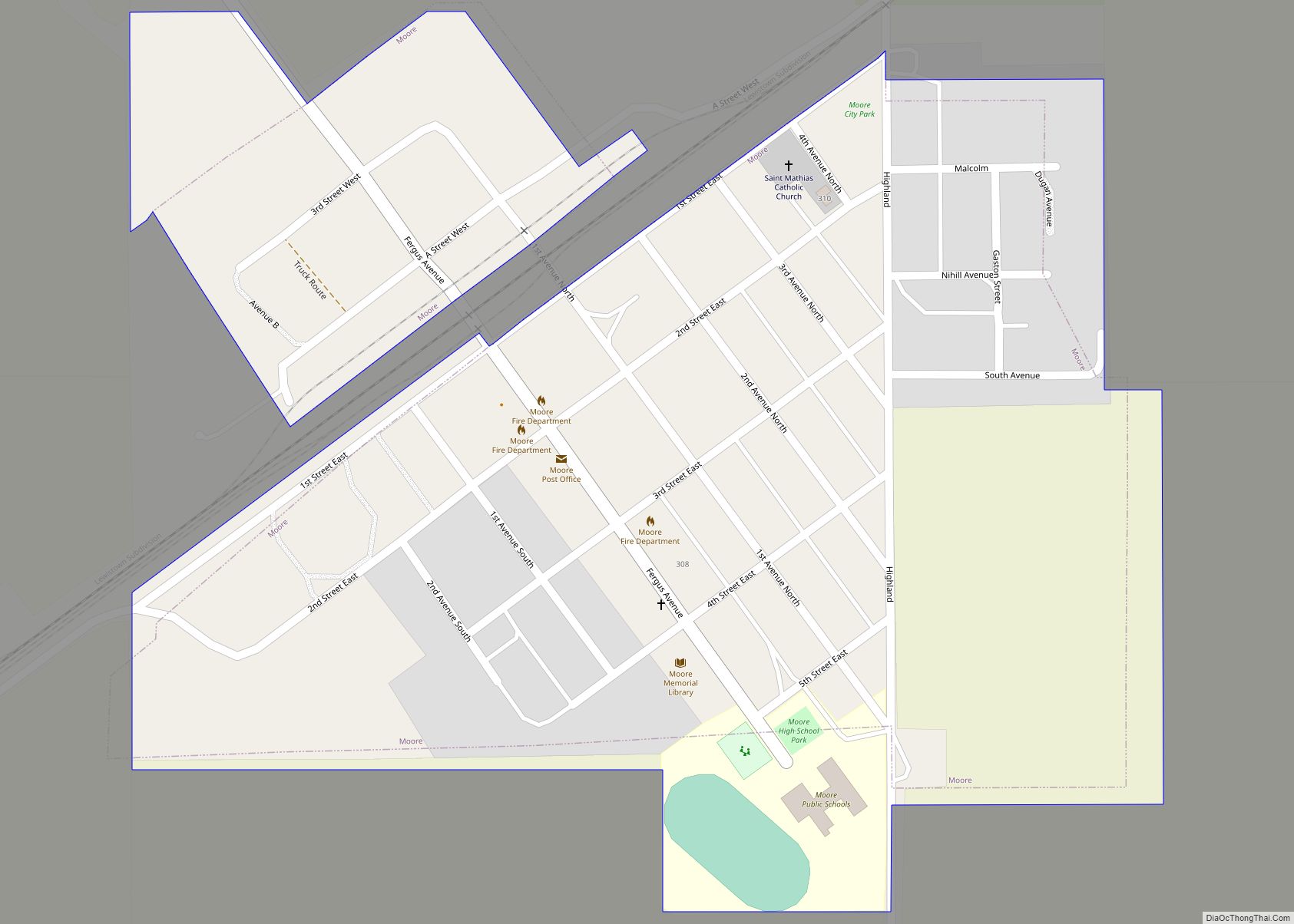 Map of Moore town, Montana