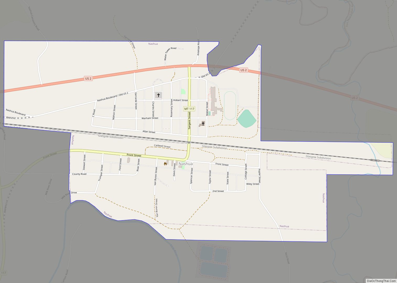 Map of Nashua town, Montana