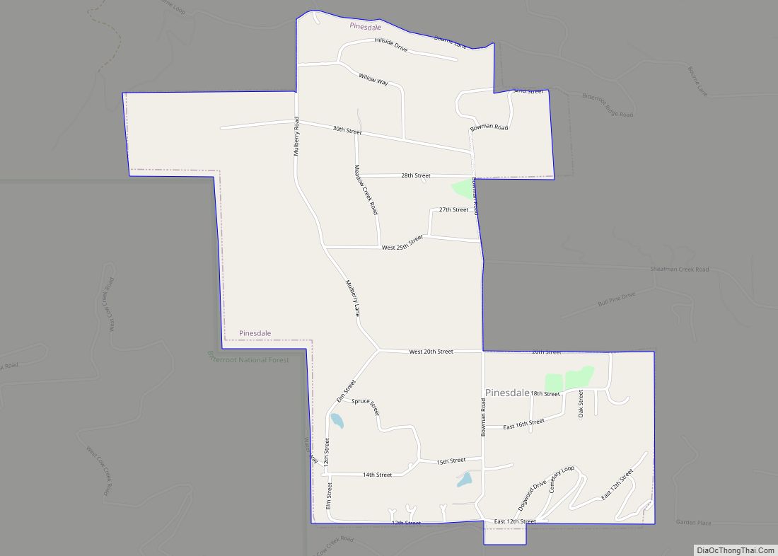 Map of Pinesdale town