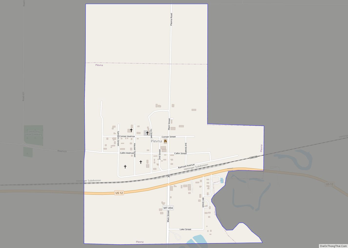 Map of Plevna town, Montana