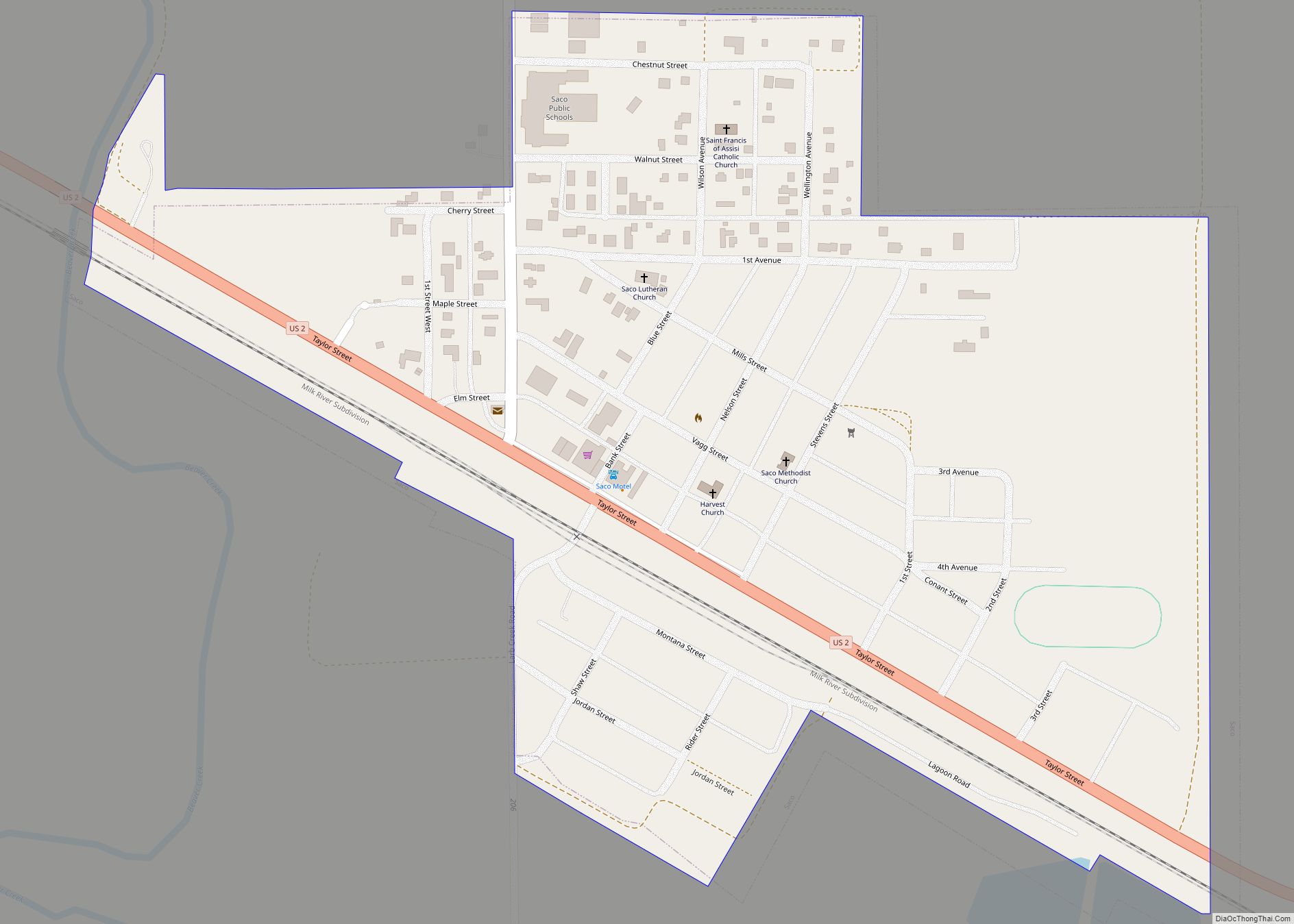 Map of Saco town, Montana