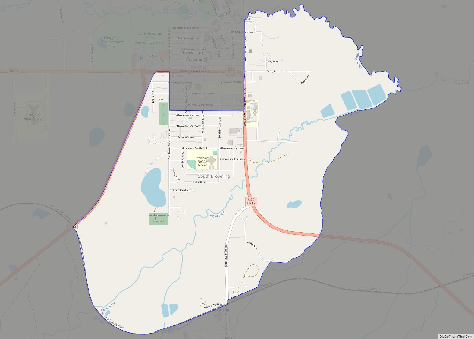 Map of South Browning CDP