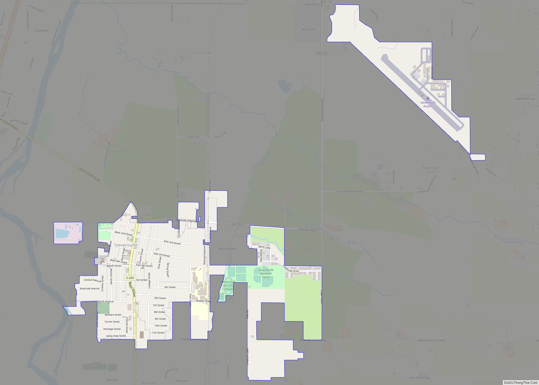 Map of Stevensville town, Montana