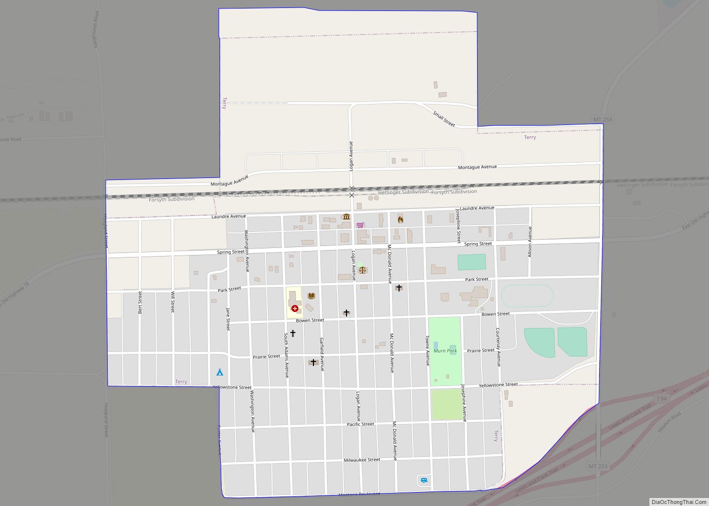 Map of Terry town, Montana