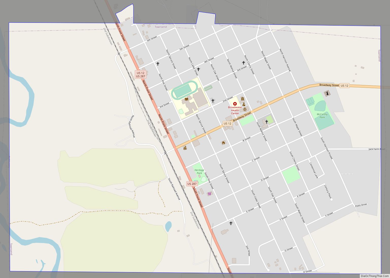 Map of Townsend city, Montana