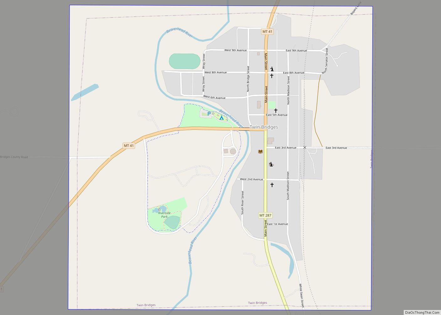 Map of Twin Bridges town