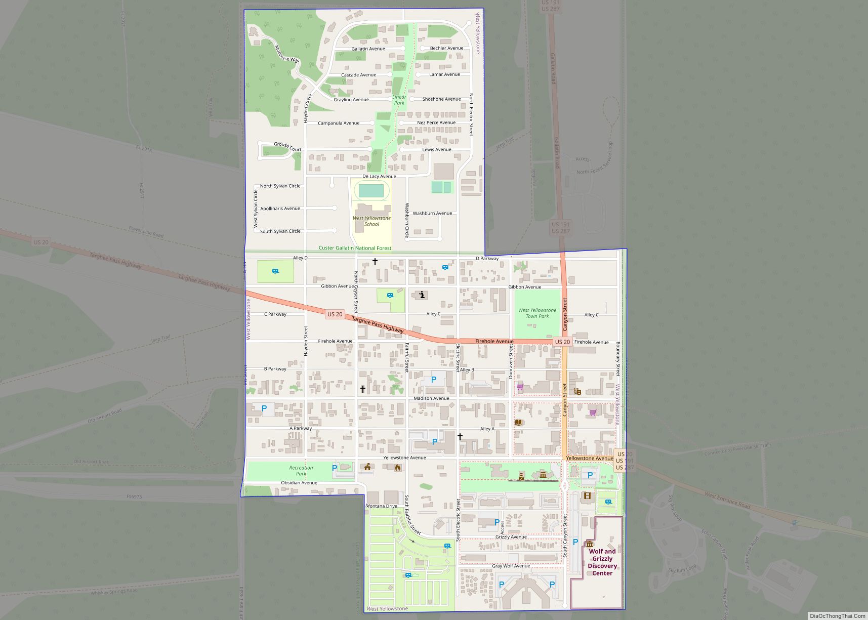 Map of West Yellowstone town