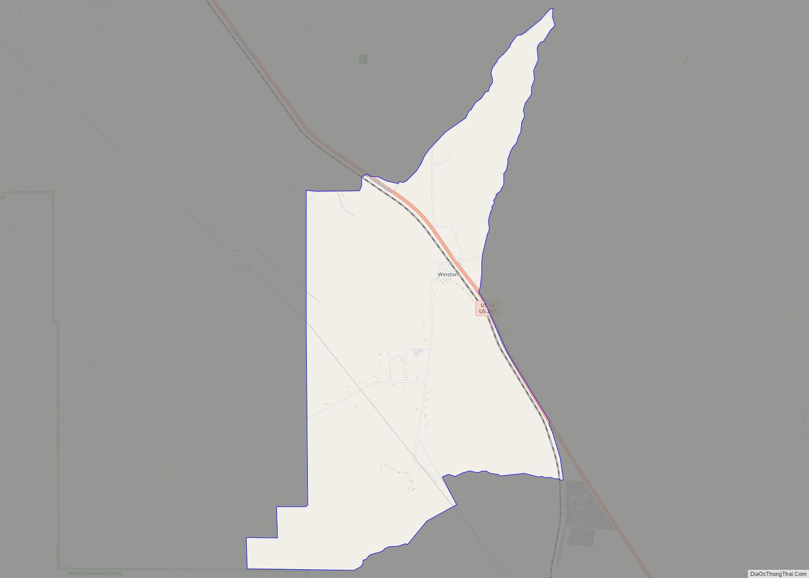 Map of Winston CDP, Montana