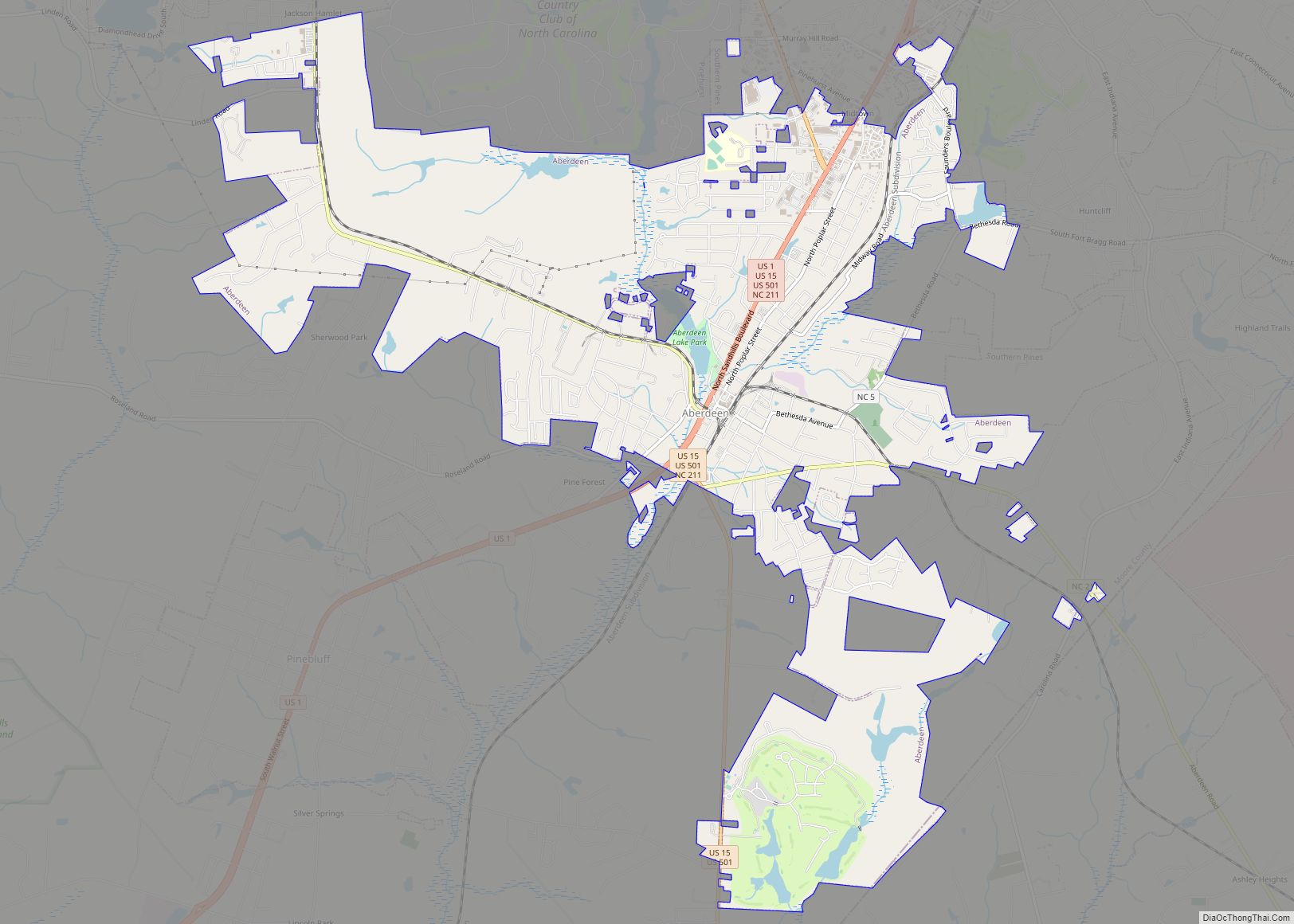 Map of Aberdeen town, North Carolina