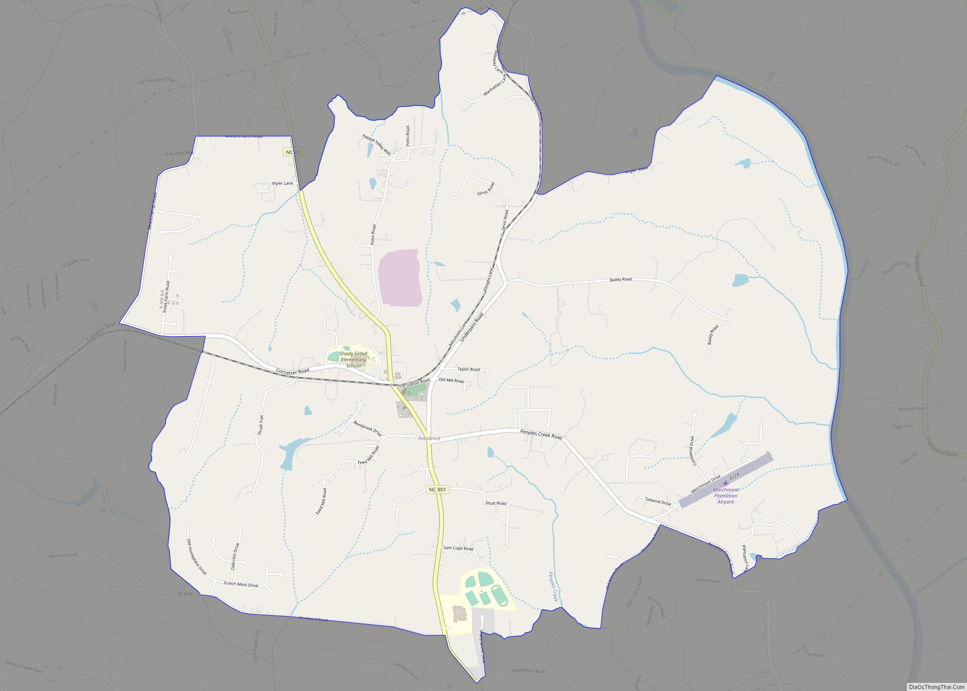 Map of Advance CDP, North Carolina