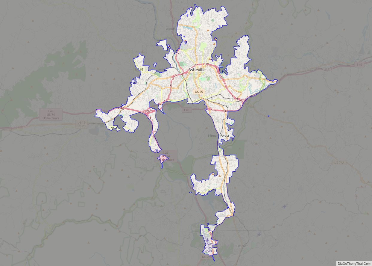 Map of Asheville city