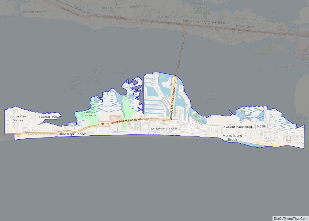 Map of Atlantic Beach town, North Carolina