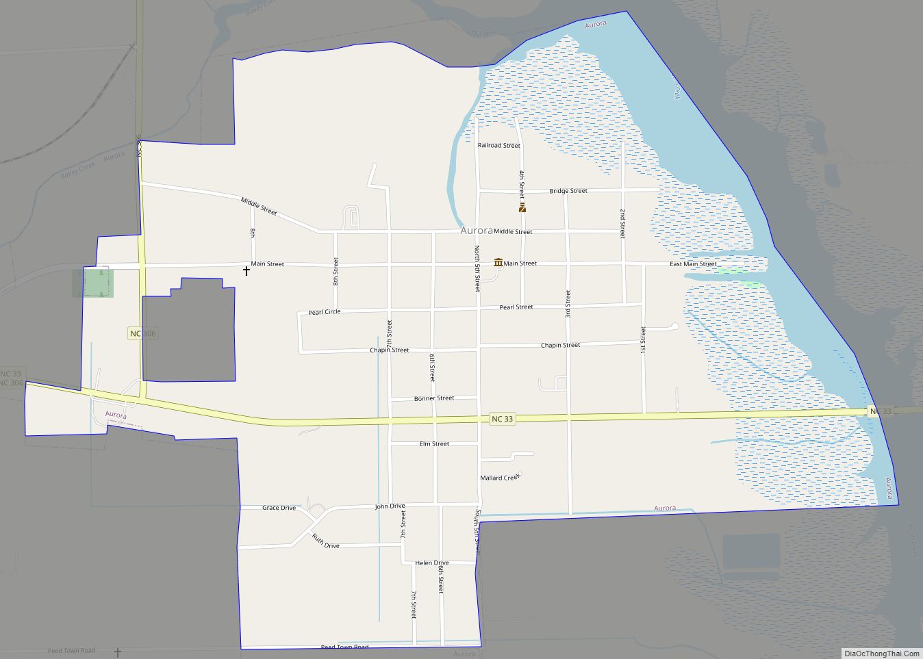 Map of Aurora town, North Carolina