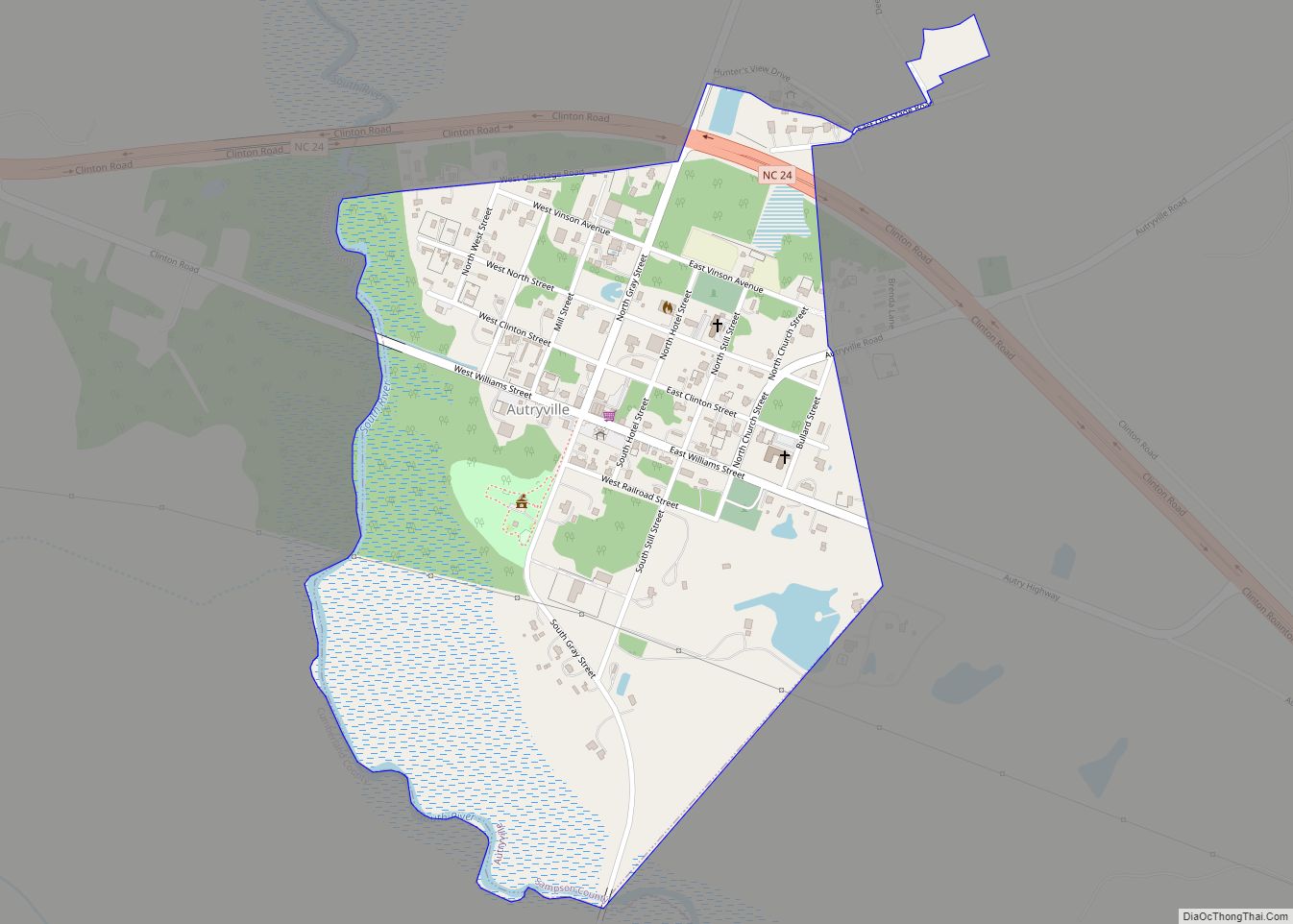 Map of Autryville town