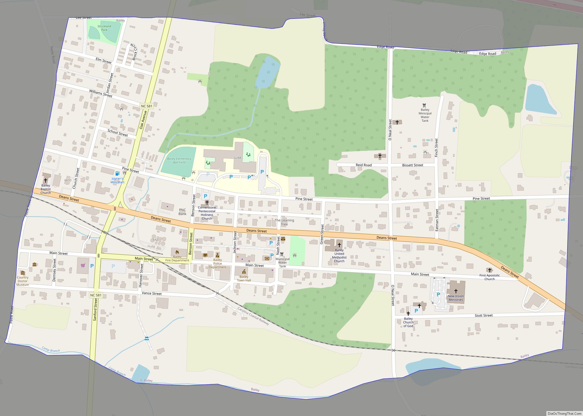 Map of Bailey town, North Carolina