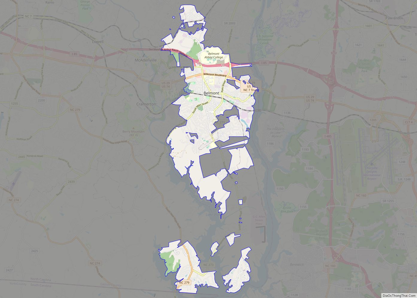 Map of Belmont city, North Carolina