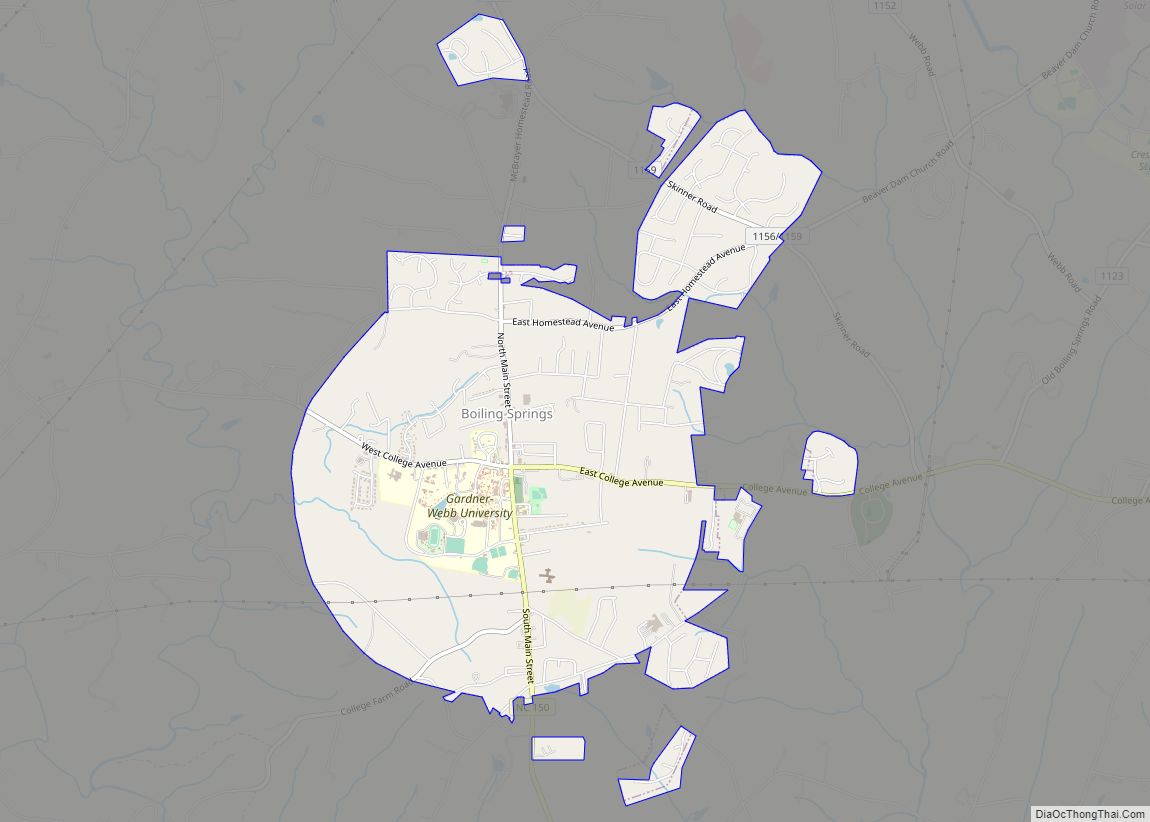 Map of Boiling Springs town, North Carolina